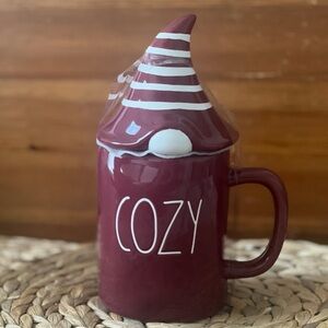 Rae Dunn Cozy Mug with Hat Lid - Burgundy and White